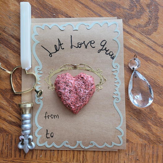 Greeting cards, gift tag with wilf flower seed heart