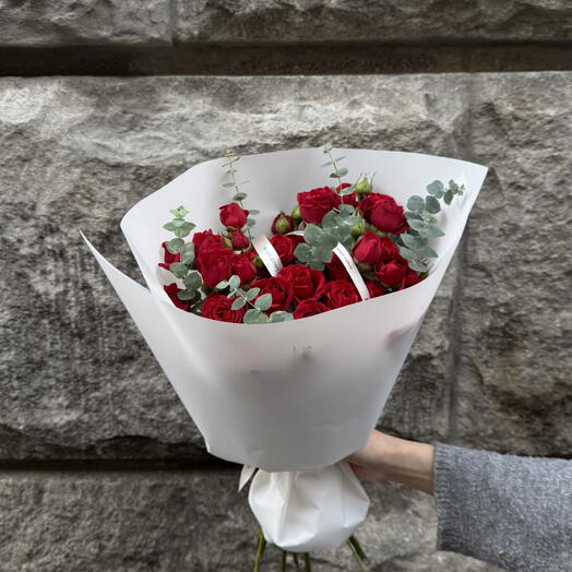 Mono Bouquet - Red Spray Roses with Eucalyptus