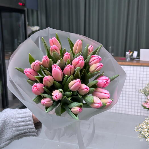 Bukiet z 25 rożowych tulipanow