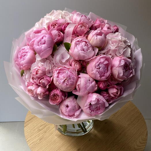 Trio-peony, spray roses, hydrangea