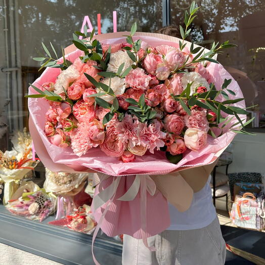 Pink compliment with peony roses and carnations