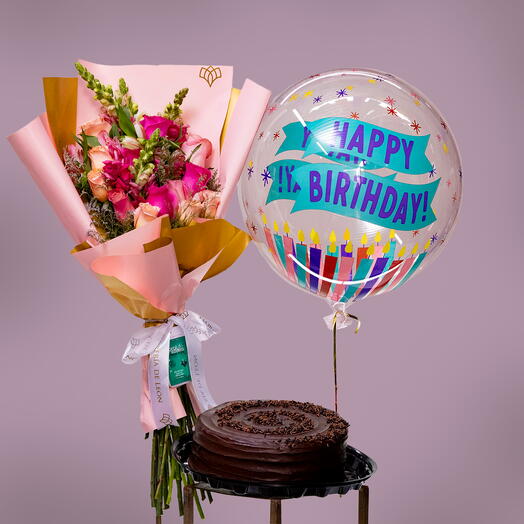 Combo cumpleanos feliz Rosas pastel