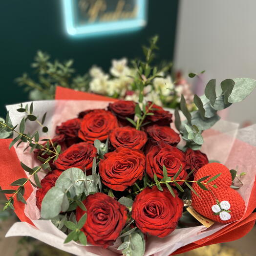 Rosa roja Amor ardiente + Corazón hecho a mano 15