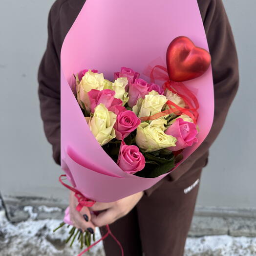 A bouquet of 15 multi-colored roses