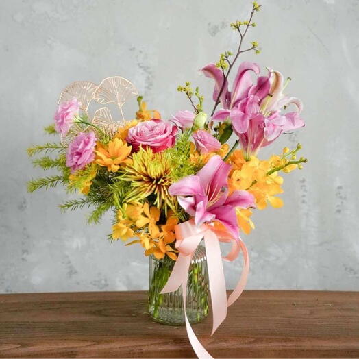Floral Arrangement Golden Pink Lunar Grace