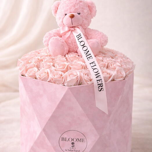 Blush Teddy Silk Rose Box – Premium Edition