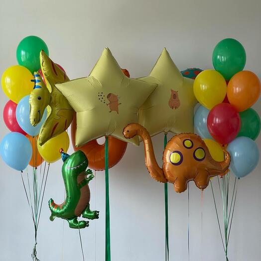 Brightly colored childrens set of balloons Dinosaurs