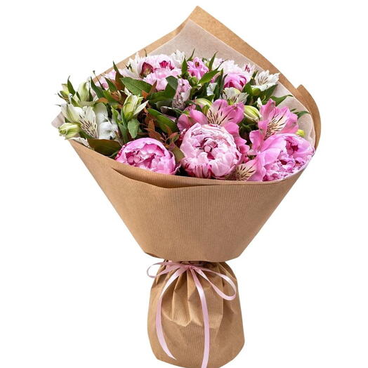 Soft Pink 7 Peony Bouquet with Alstroemeria