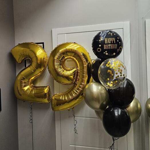 Arany-fekete csokor konfettivel