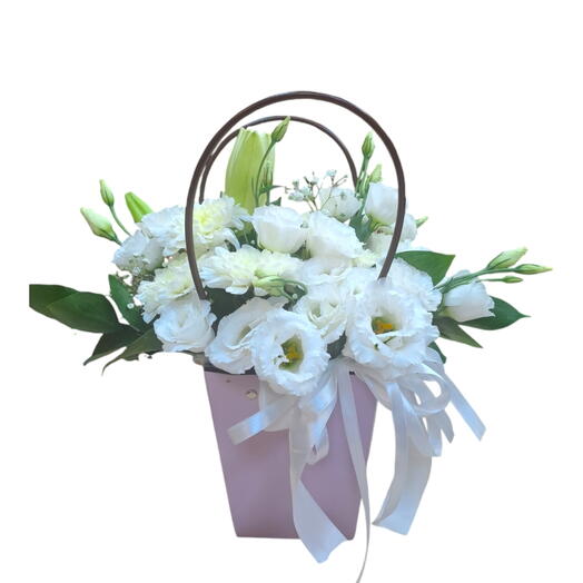 White flowers in a handbag