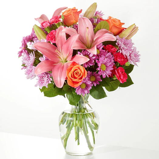 One and Only Bouquet (lily, mums, rose, carnation + vase)