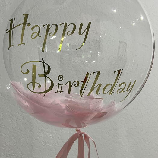 Glass Ballon Happy Birthday with feathers