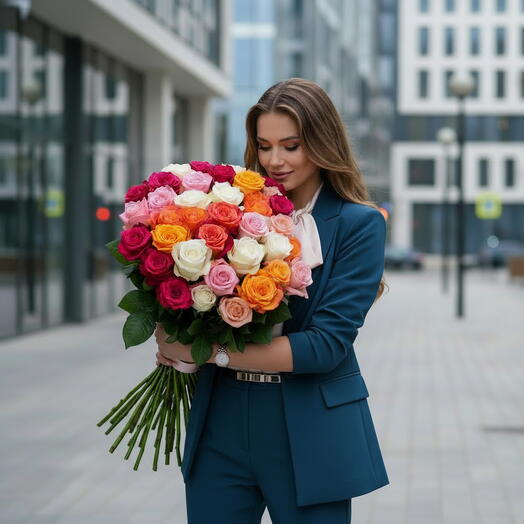 The Bouquet "The Gama of Equadorian Roses", 21 stems of flowers, -20%
