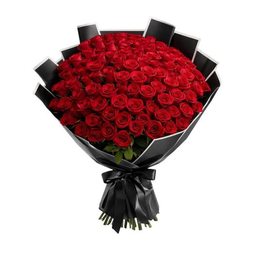 A bouquet of 101 tall red roses