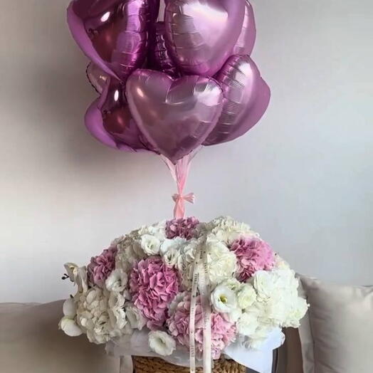 Luxury Flower Basket   Heart Balloons