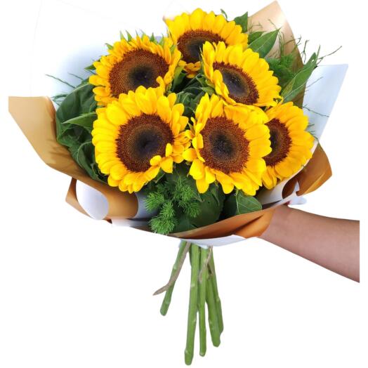 RAMO DE 6 GIRASOLES CON PAPEL COREANO