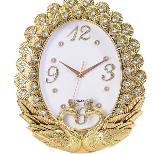 Elegant Golden Peacock Wall Clock – Artistic Decor with Royal Charm