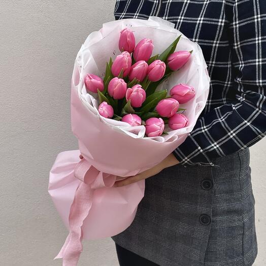 Bouquet of 15 pink tulips