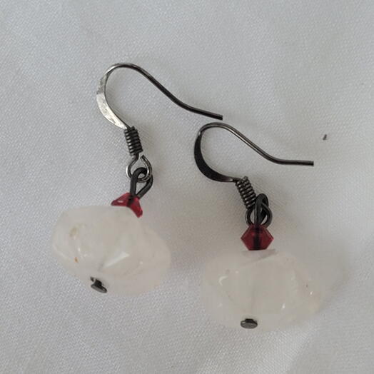 Pink quartz will crystal dangling earing