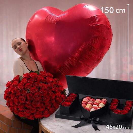 Big Set - 131 Rosen, Herz 160 cm, Box I️U