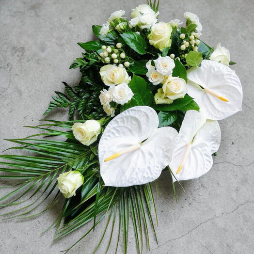 Funeral Bouquet with White Anthuriums   White Roses