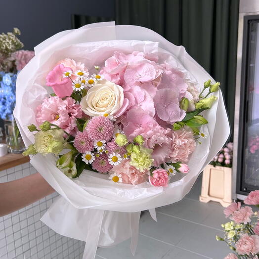 Bouquet with pink hydrangea