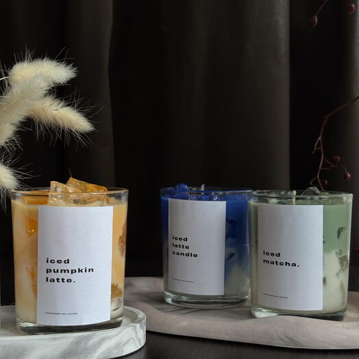 Set of 3: Beverage-Inspired Candles – Iced Pumpkin Latte   Iced Matcha, Iced Latte