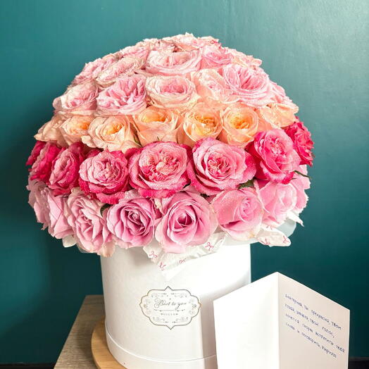101 роза градиент в коробке | 101 roses in box