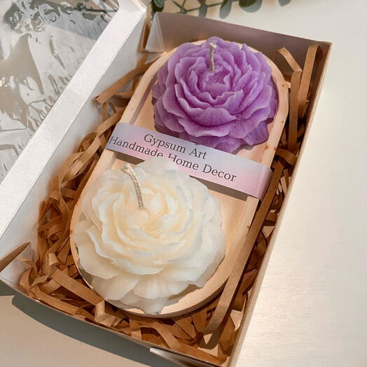 Набор из гипсовой подставки и 2 свечи «Роза»