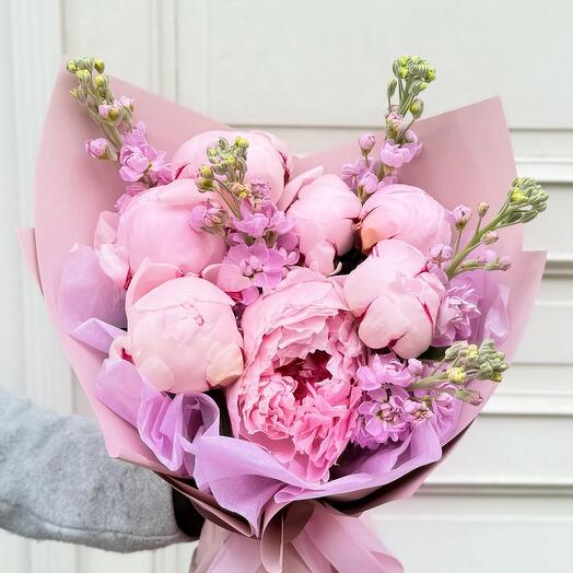 Peonies and Matthiola pink