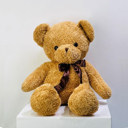 Cute  Yellow  Teddy  Bear Plush Toy with Brown Ribbon