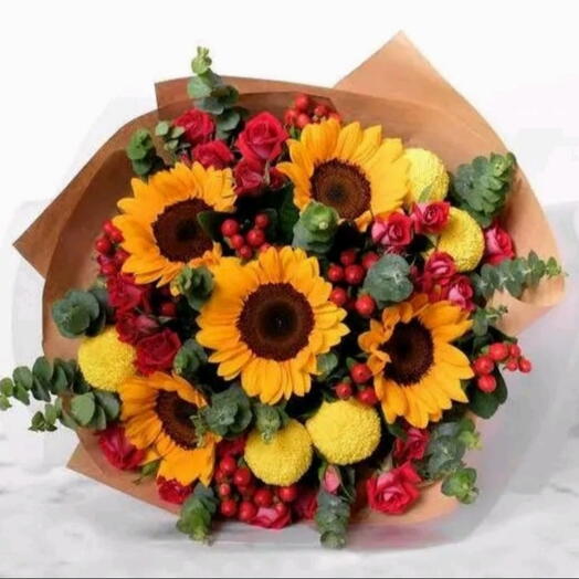 Sunflower wrapped bouquet
