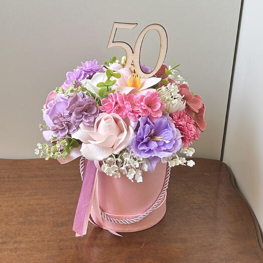 Caja de flores flores de jabón ramo regalo 50 cumpleaños onomástico