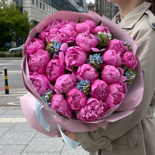 Bukiet 25 różowych piwonii