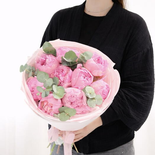Pink peonies 9 with eucalyptus