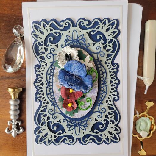 Getting card with navy blue sweet pea