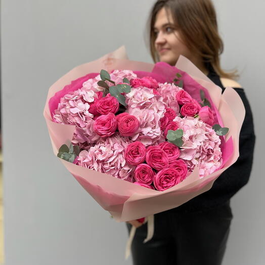 Hydrangeas and bush roses