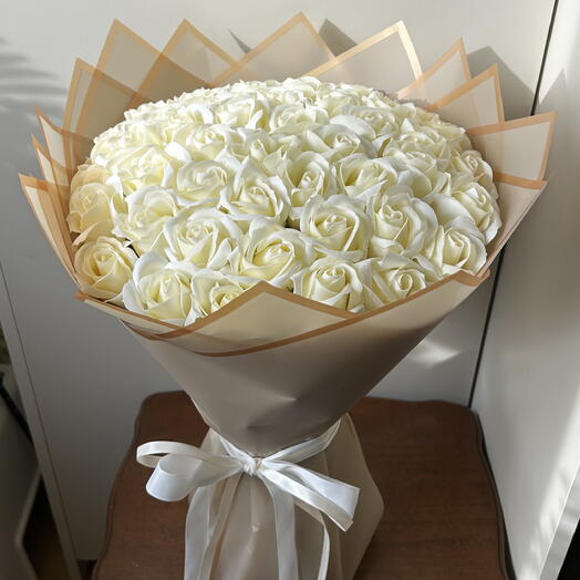Ramo grande XL rosas flores de jabón flor ecru regalo cumpleaños Día de la Mujer