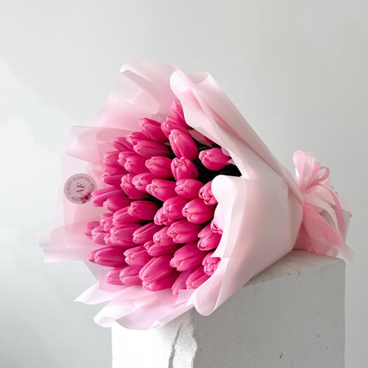 Pink tulips bouquet 51 pcs