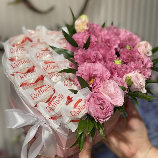 Box with eustoma and Raffaello