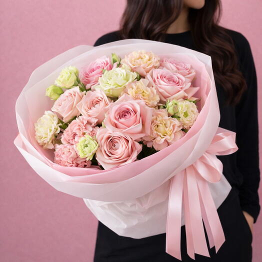 💐Bouquet di rose peoniche, ortensie ed eustoma