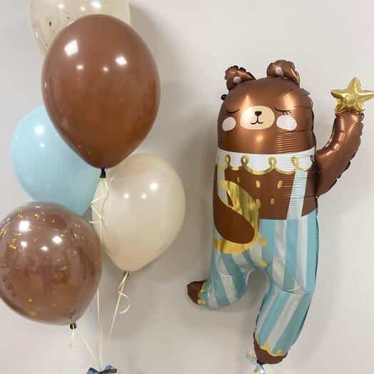Balloon Set Teddy Bear in Blue Shorts