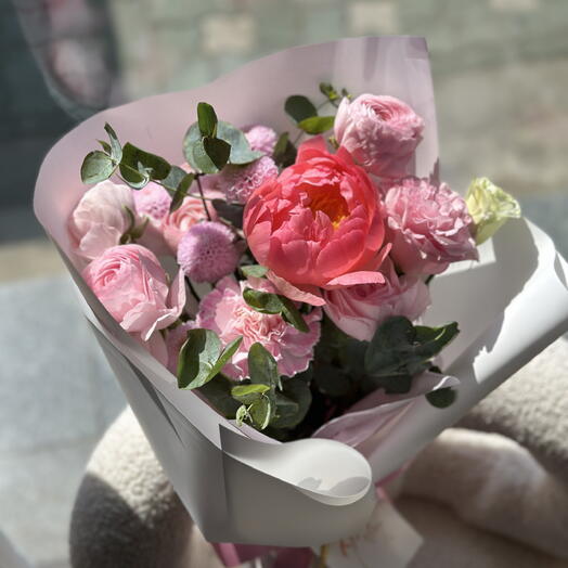 Coral peony flowers bouquet