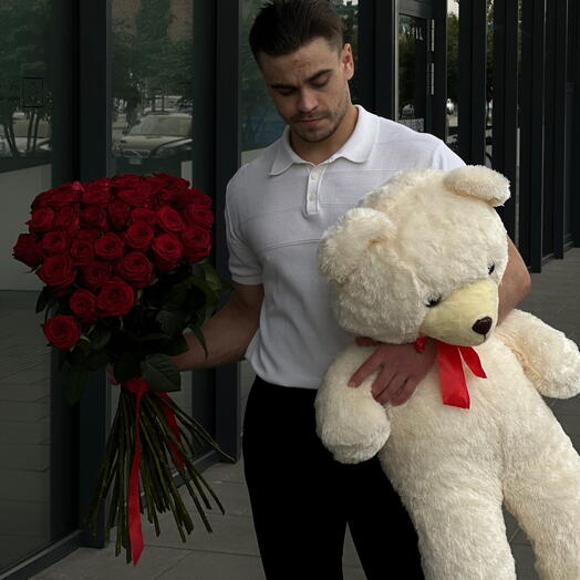 Set Teddy bear plus 51 red rose
