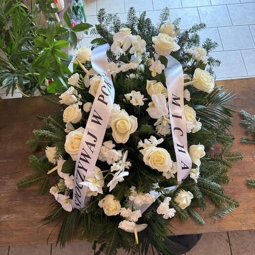 Funeral wreath in white color