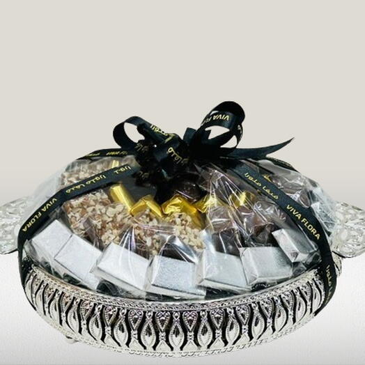 Chocolate Round Silver Tray   1.2KG
