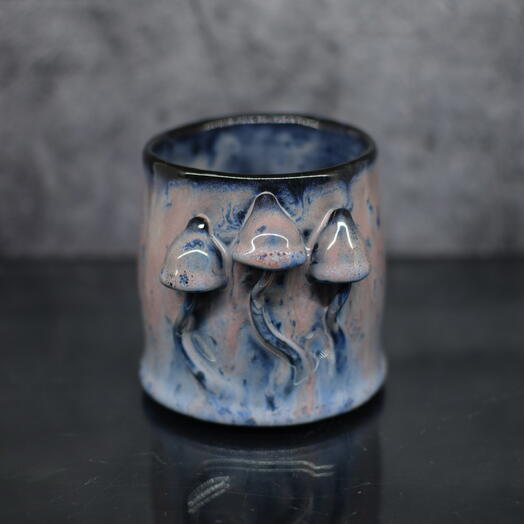 Hand-sculpted 3D Mushroom Ceramic Mug, Unique Blue Galaxy Pottery Cup, Whimsical Cottagecore Gift for Mushroom Lovers