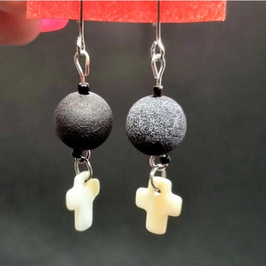 Black coral and mother-of-pearl earrings