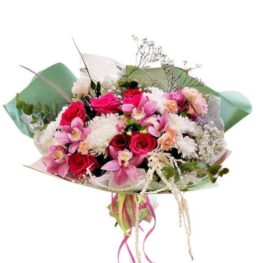 Roosa Lille kimp orhideedega