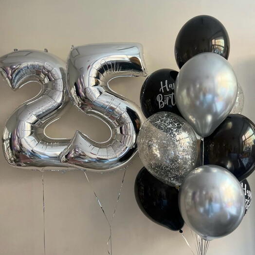 Zestaw balonow z cyfrą (czarno-srebrny)
